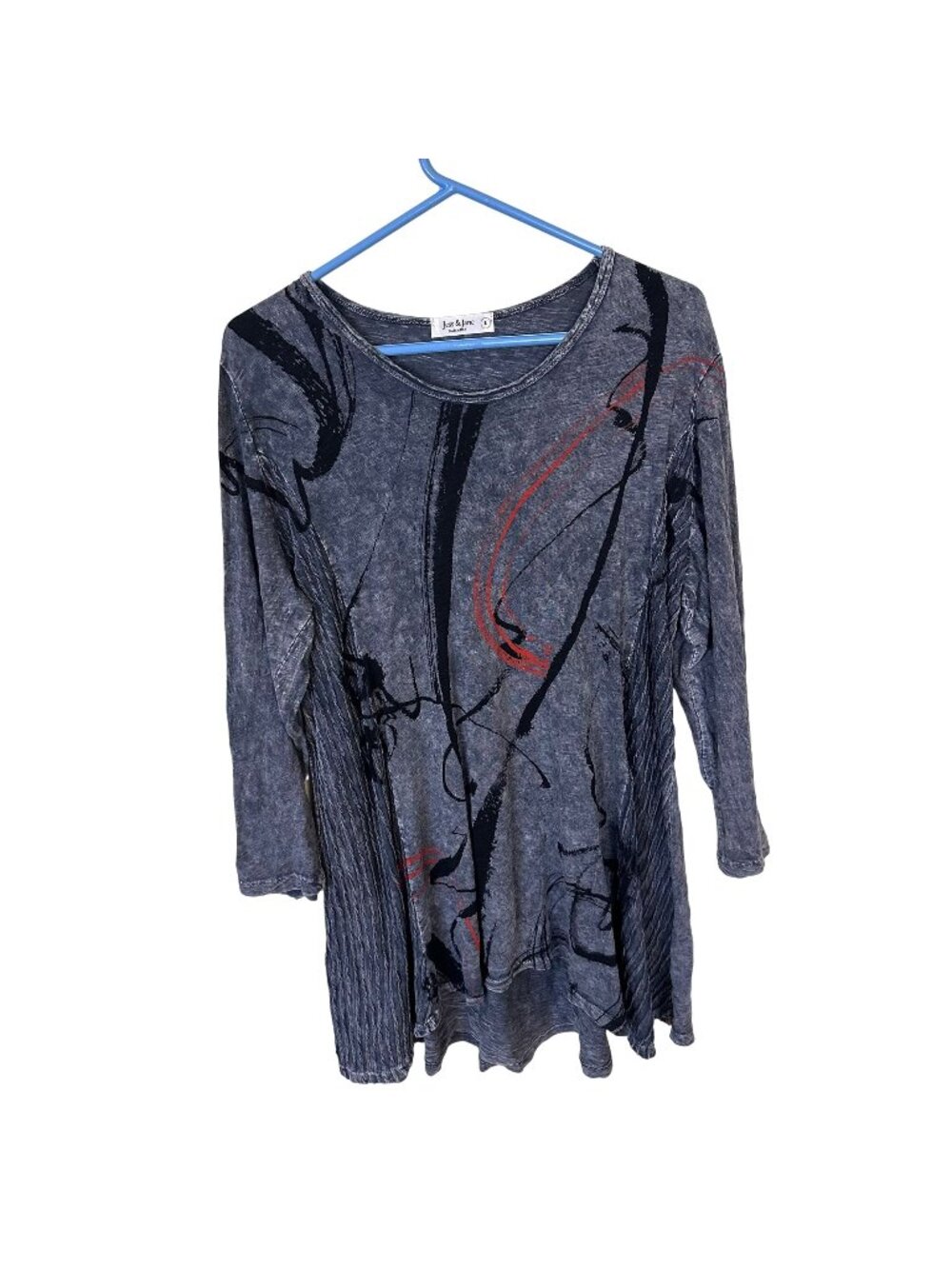 Jess & Jane Womens Tunic Top Grey Geometric Print Large USA Art to Wear Cotton